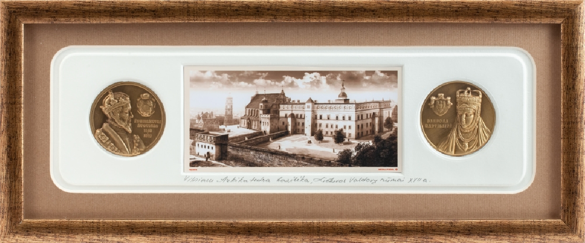 Grafikos paveikslas &quot;Renesansiniai LDK rūmai Vilniuje. LDK Zigmanto Vazos laikai&quot; su monetomis