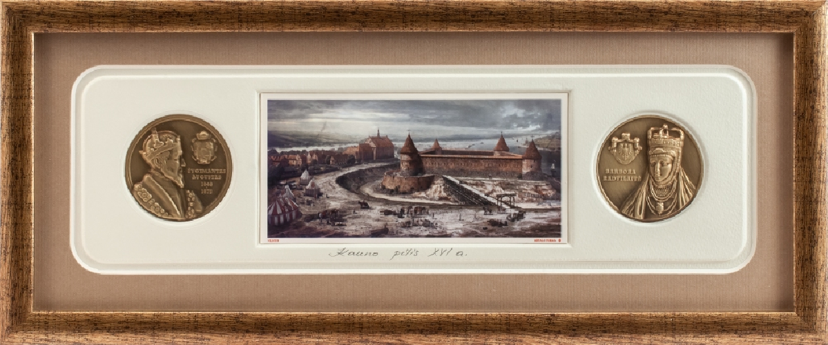 Grafikos paveikslas - Kauno pilis. LDK Žygimanto Augusto laikais su monetomis